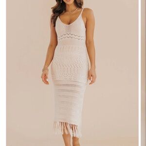 Cream Crochet Detail Midi Dress nwt